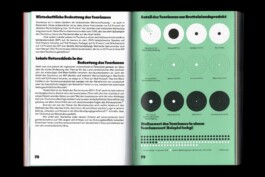 Editorial design for the Toourism exhibition by LWZ Studio and Manuel Radde, featuring an open catalog spread with text and radial info graphics. LWZ Design and Animation Vienna