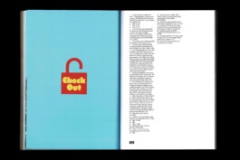 Editorial design for the Toourism exhibition by LWZ Studio and Manuel Radde, featuring an open catalog spread with text and a red lock illustration titled Check Out. LWZ Design and Animation Vienna